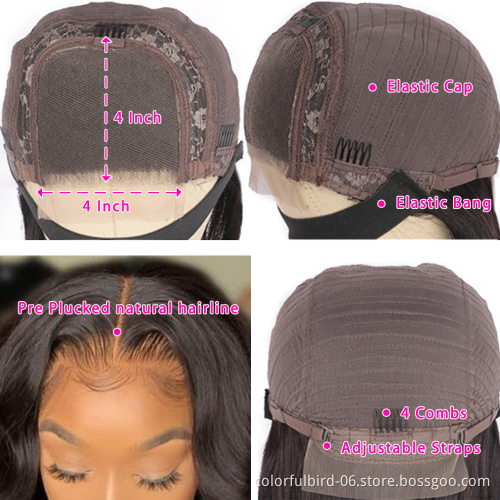 Natural Transparent  4X4 Lace Closure Front Human Hair Wig Virgin Hair Wig Bob kinky curly afro Wave Wig